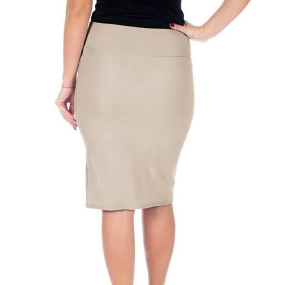 Pencil Skirt w. Button & Slit, d4024, Light Khaki - Picture 3 of 3